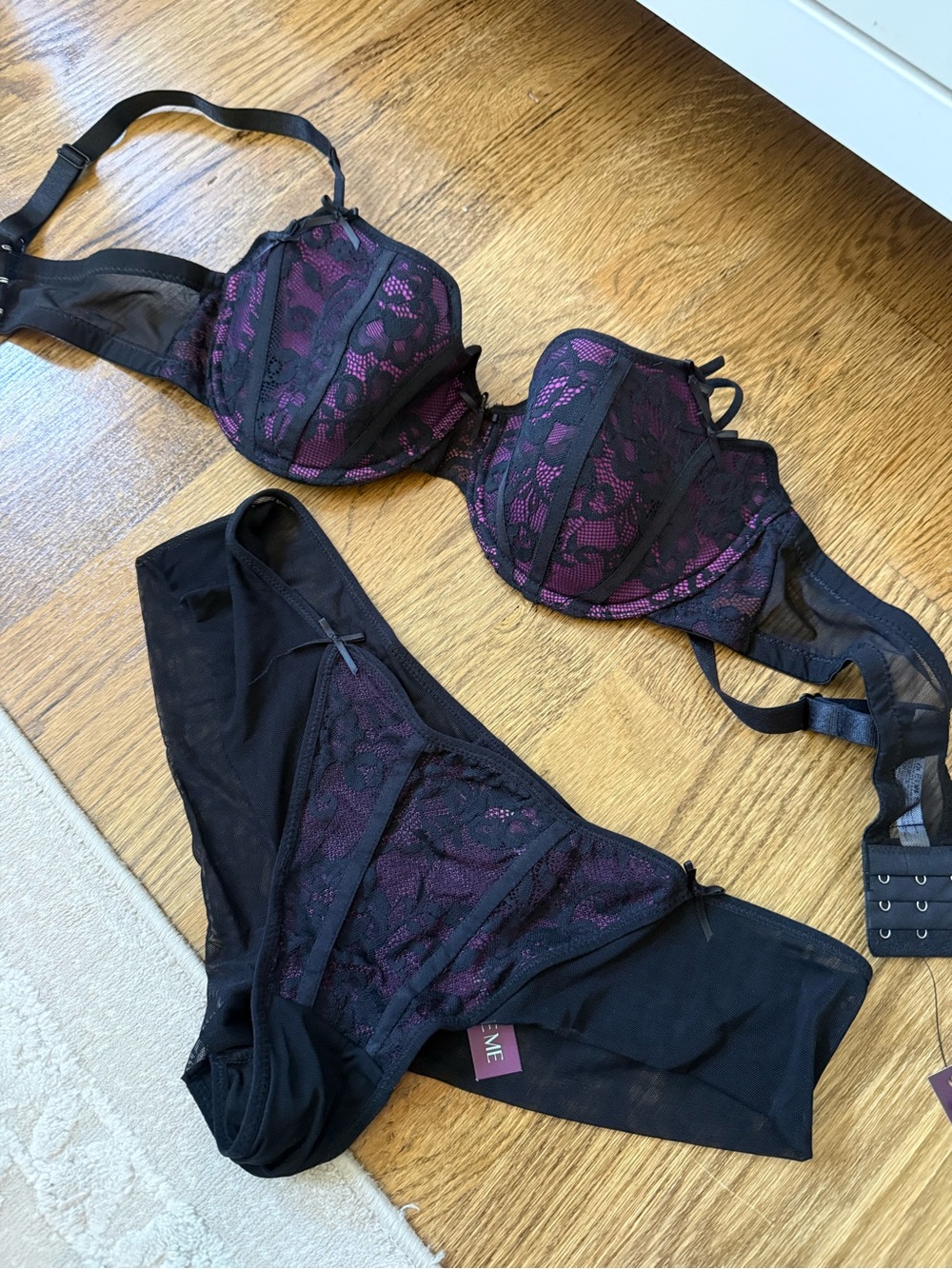 Black & Purple Lace Underwire Bra and Bikini undies Set 36C and large